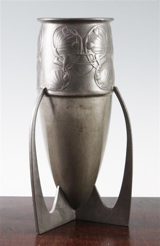 A Liberty Tudric pewter three handled vase, no.0927, 11.5in.